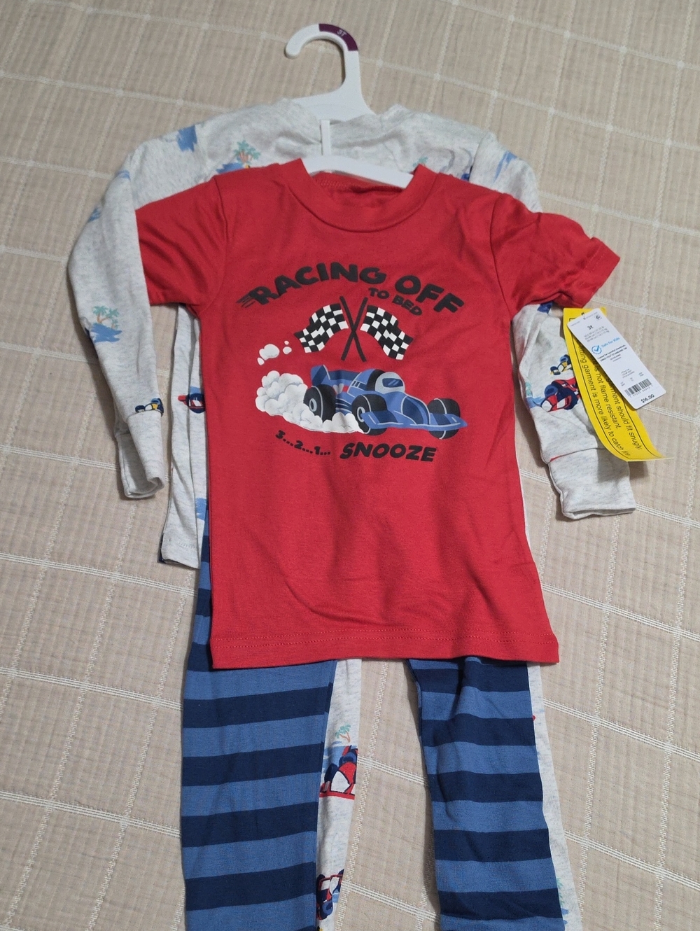 Carter's Red Racing Graphic Pajama Set with Blue Stripe Pants